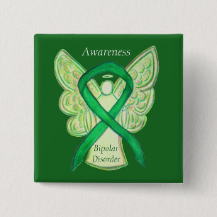 Badge Carré 5 Cm Trouble bipolaire Détermination verte Ruban Angel 