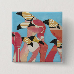 Badge Carré 5 Cm Troupeau des Flamants roses