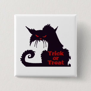 Badge Carré 5 Cm Trucs ou traitement du chat noir