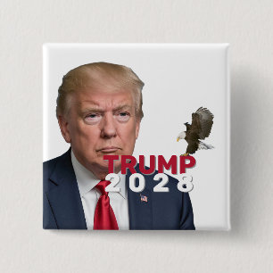 Badge Carré 5 Cm Trump 2028 Texte Avec Aigle Bald