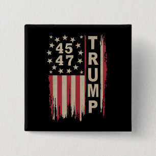 Badge Carré 5 Cm Trump 45 47 Vintage Retro America USA Drapeau