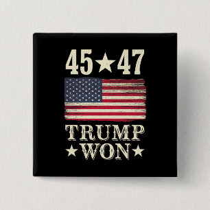 Badge Carré 5 Cm Trump A Gagné 2024 45 47E Drapeau Du Président Usa