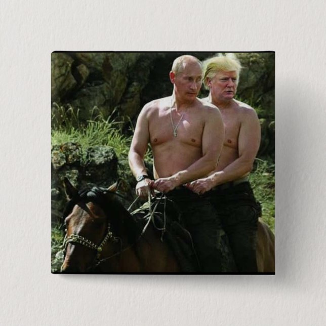 BADGE CARRÉ 5 CM TRUMP AIME POUTINE (Devant)
