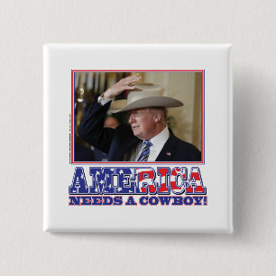 BADGE CARRÉ 5 CM TRUMP-AMÉRIQUE-COWBOY