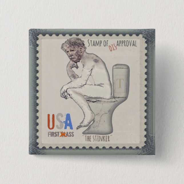 Badge Carré 5 Cm Trump et le bouton "Stinker" (Devant)