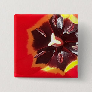 Badge Carré 5 Cm Tulipe rouge écarlate