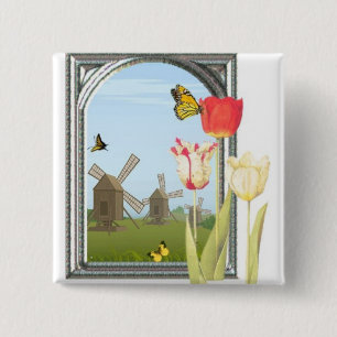 Badge Carré 5 Cm Tulipes d'Amsterdam