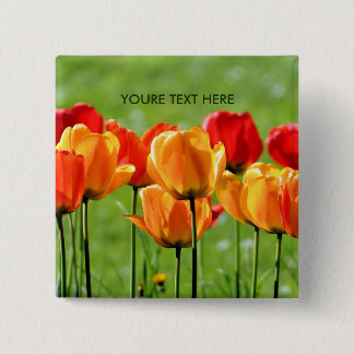 Badge Carré 5 Cm Tulipes jaunes et rouges
