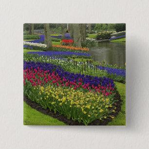 Badge Carré 5 Cm Tulipes, Muscari, et jonquilles,