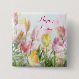 Badge Carré 5 Cm Tulipes pascales Pastel