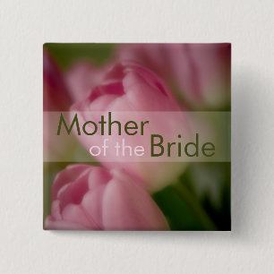 Badge Carré 5 Cm Tulipes roses • Bouton de mariage