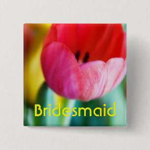 Badge Carré 5 Cm Tulipes rouges • Bouton de mariage