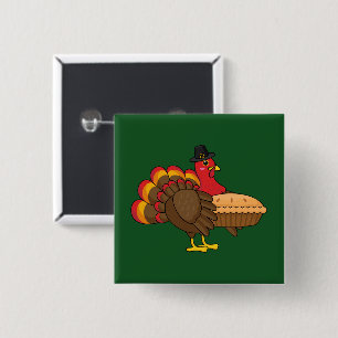 Badge Carré 5 Cm Turquie mignonne avec tarte Citrouille Thanksgivin