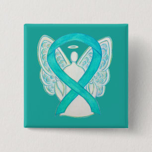 Badge Carré 5 Cm Turquoise Angel Sensibilisation Ruban Art Personna