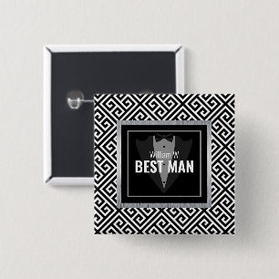 Badge Carré 5 Cm Tuxedo groomsman, meilleur homme noir et blanc tux