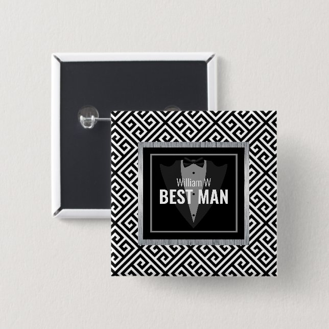 Badge Carré 5 Cm Tuxedo groomsman, meilleur homme noir et blanc tux (Devant & derrière)