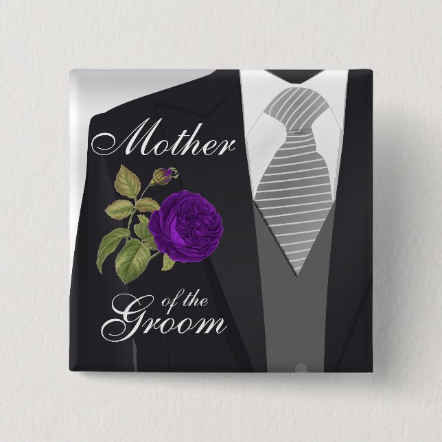 Badge Carré 5 Cm Tuxedo Suite Team Groom - Rose violet (Devant)