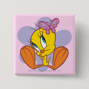 Badge Carré 5 Cm TWEETY™ et Papillon