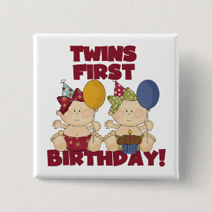 Badge Carré 5 Cm Twins 1er Anniversaire - Girls Tshirts et cadeaux