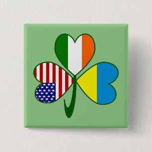 Badge Carré 5 Cm Ukraine États-Unis Irlande Trèfle Drapeau