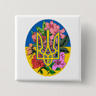 Badge Carré 5 Cm Ukrainian trident and flag of Ukraine with flowers