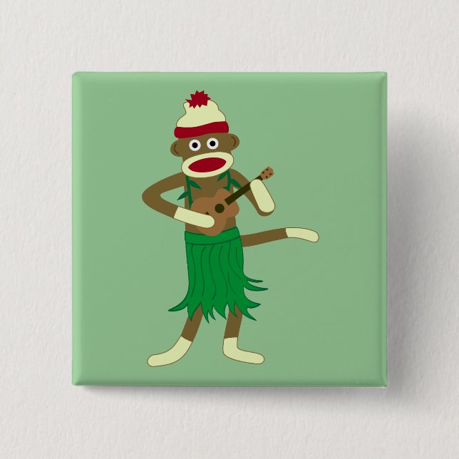 Badge Carré 5 Cm Ukulélé de singe de chaussette (Devant)