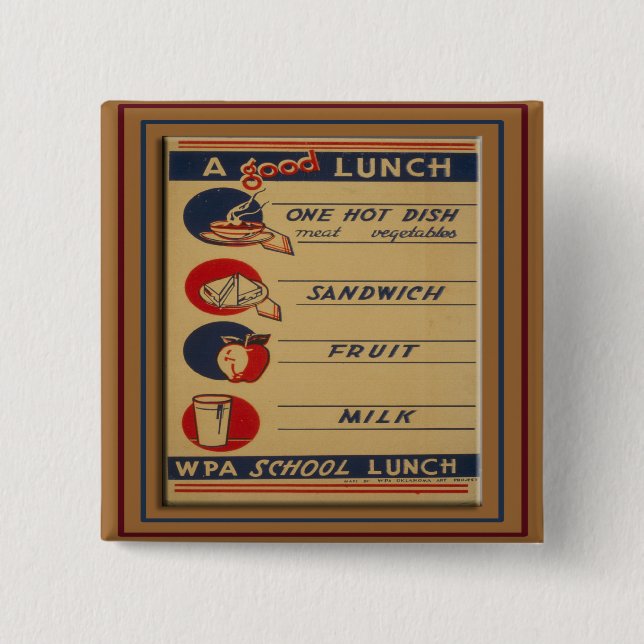 Badge Carré 5 Cm Un Bon Déjeuner D'École (Devant)