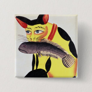 Badge Carré 5 Cm Un chat avec un poisson dans sa bouche, du Rudyard