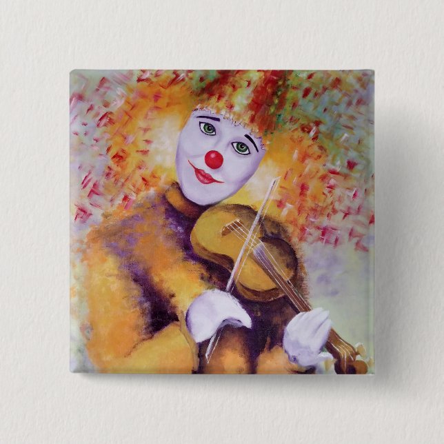 Badge Carré 5 Cm Un clown doux jouant du violon (Devant)