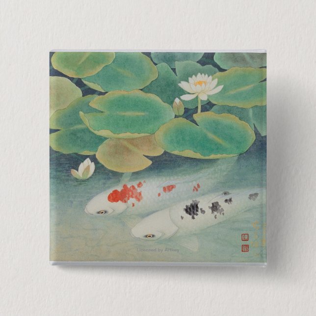 Badge Carré 5 Cm Un couple sous Lotus (Devant)