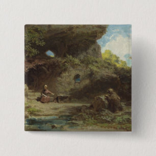 Badge Carré 5 Cm Un ermite dans les montagnes