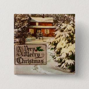 Badge Carré 5 Cm Un hiver traditionnel classique de Noël très