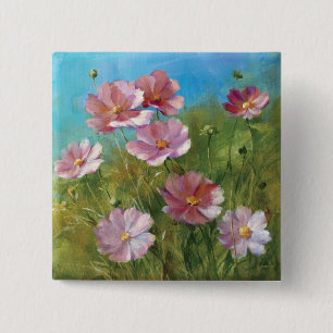 Badge Carré 5 Cm Un jardin floral rose