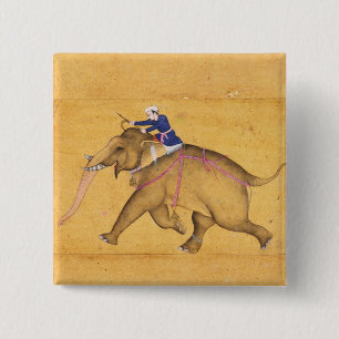 Badge Carré 5 Cm Un Mahout montant un éléphant, du grand Clive