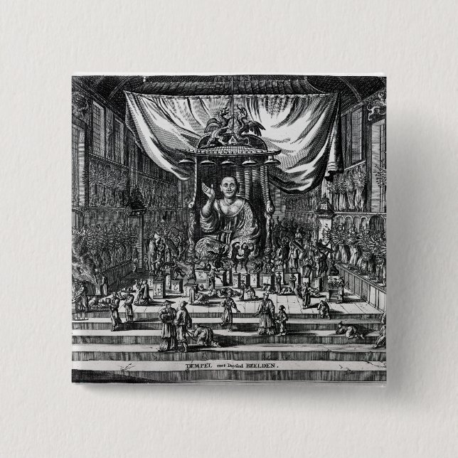 Badge Carré 5 Cm Un temple bouddhiste, une illustration (Devant)