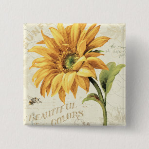 Badge Carré 5 Cm Un tournesol en pleine floraison
