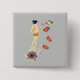 Badge Carré 5 Cm Une fille et un poisson