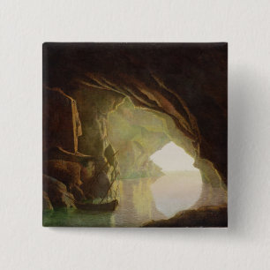 Badge Carré 5 Cm Une grotte dans le Golfe de Salerno, coucher du
