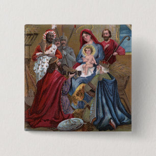 Badge Carré 5 Cm Une joyeuse scène de ChristmasNativity