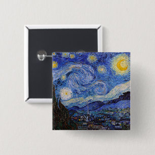Badge Carré 5 Cm Une nuit étoilée : Saint Remy par Vincent Van Gogh