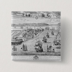 Badge Carré 5 Cm Une perspective du Towne et du port de Harwich