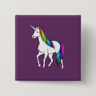 BADGE CARRÉ 5 CM UNICORN RAINBOW