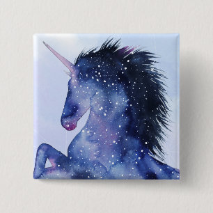 Badge Carré 5 Cm Univers Unicorne - Cosmique