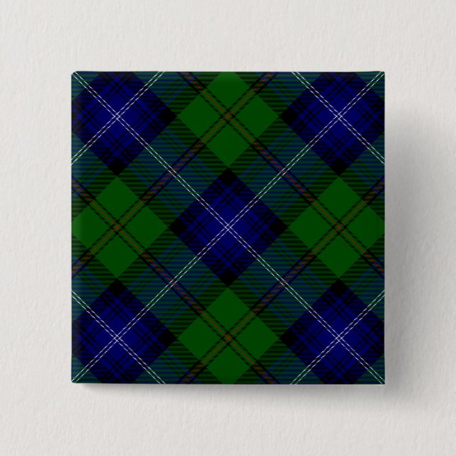 Badge Carré 5 Cm Urquhart tartan bleu vert plaid (Devant)