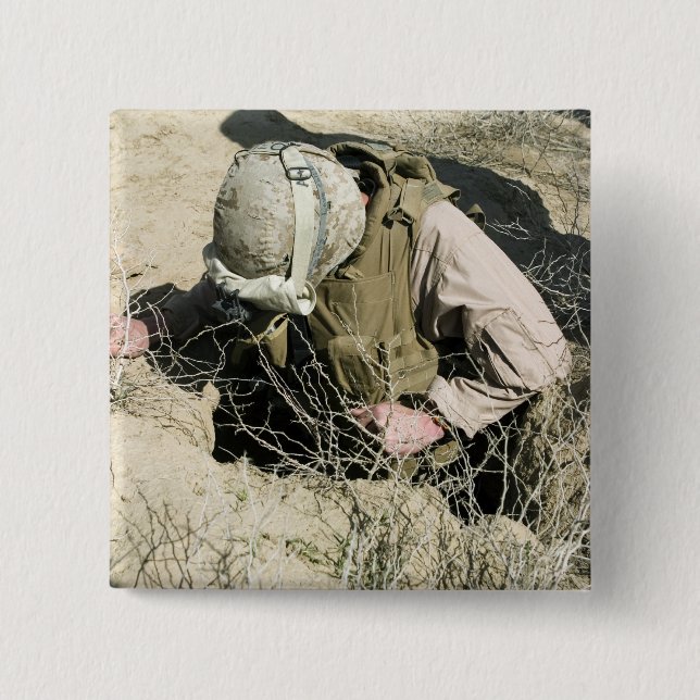 Badge Carré 5 Cm US Marine saute dans un trou (Devant)