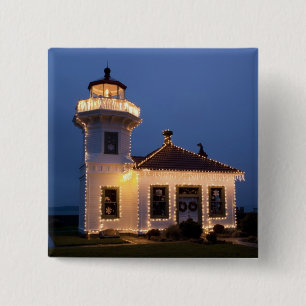 Badge Carré 5 Cm USA, Washington, Mukilteo. Phare de Mukilteo