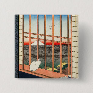 Badge Carré 5 Cm Utagawa Hiroshige - Champs de riz Asakusa
