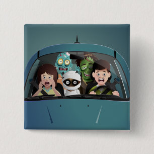 Badge Carré 5 Cm Vacances Amusantes en famille Halloween Nightmare