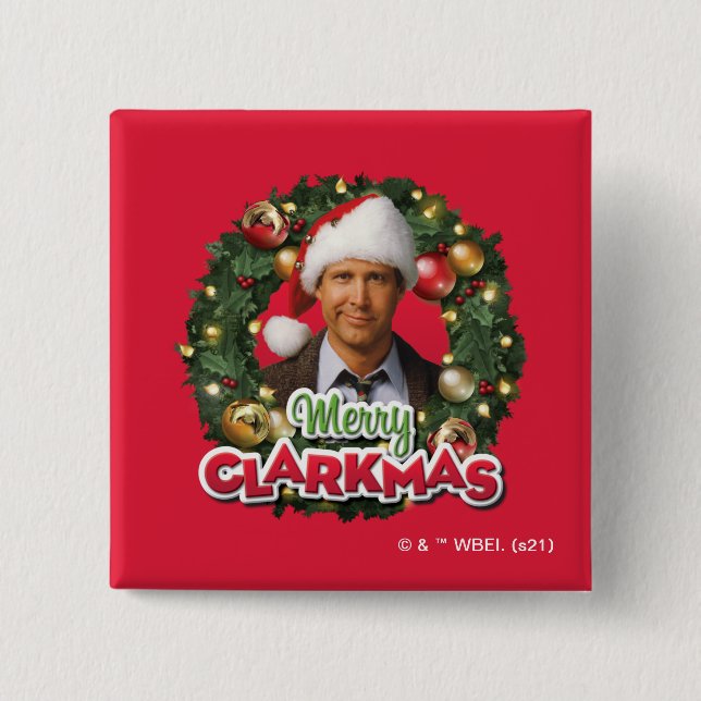 Badge Carré 5 Cm Vacances de Noël | Merry Clarkmas (Devant)