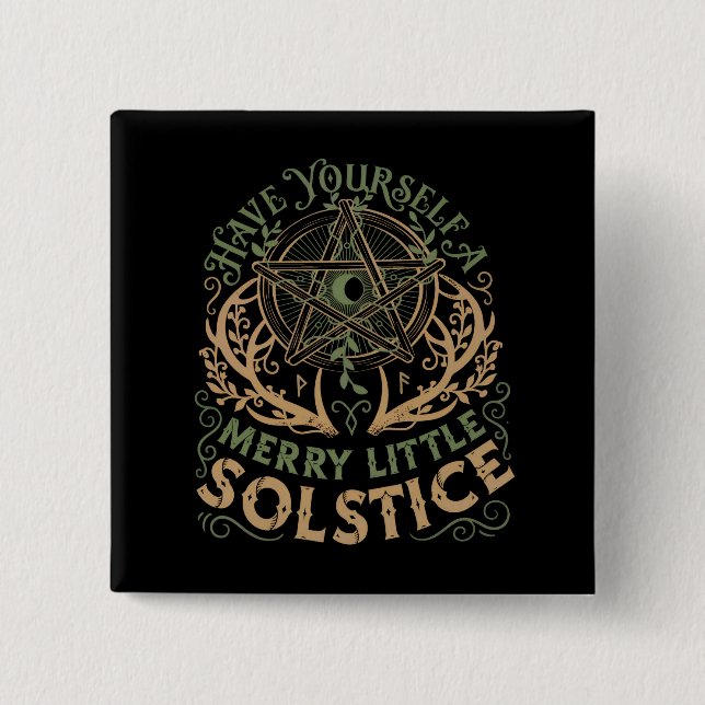 Badge Carré 5 Cm Vacances de Noël Yule Solstice d'Hiver (Devant)
